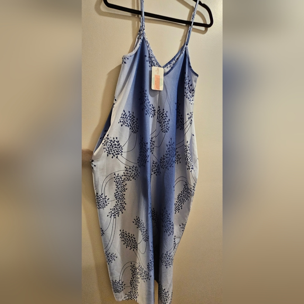 NWT Raw Edge Blue Floral Patterned Fabric Summer Dress Size Small